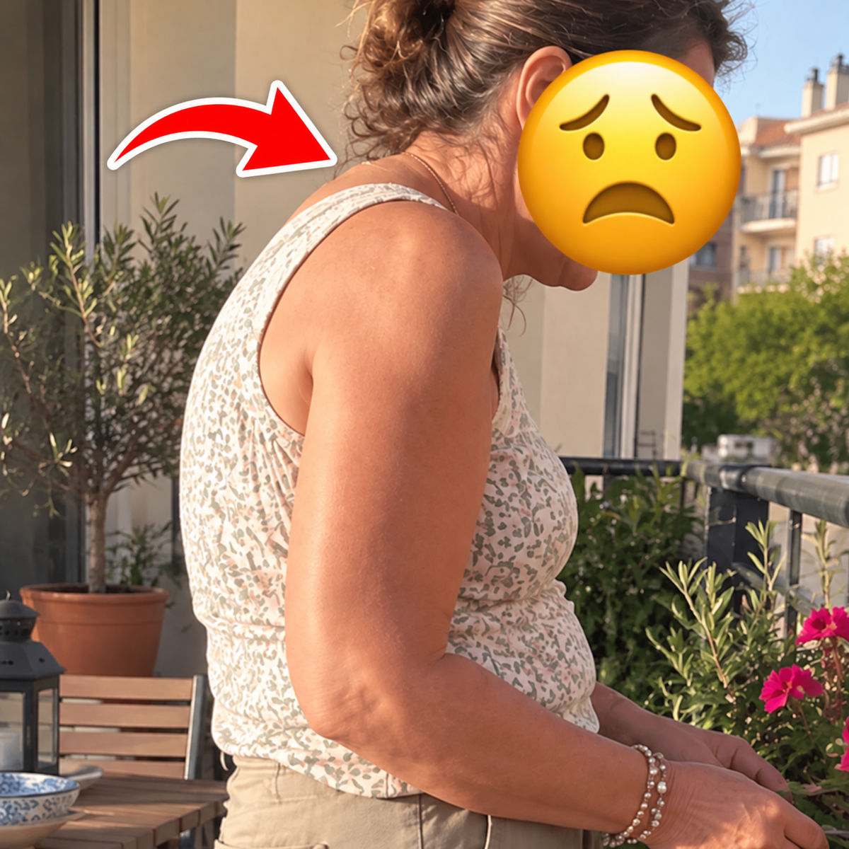 Une femme de profil sur un balcon, photographiée sur le vif