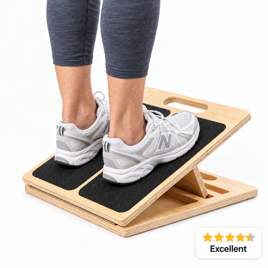 La planche d'étirement MOVEX, pieds posés dessus